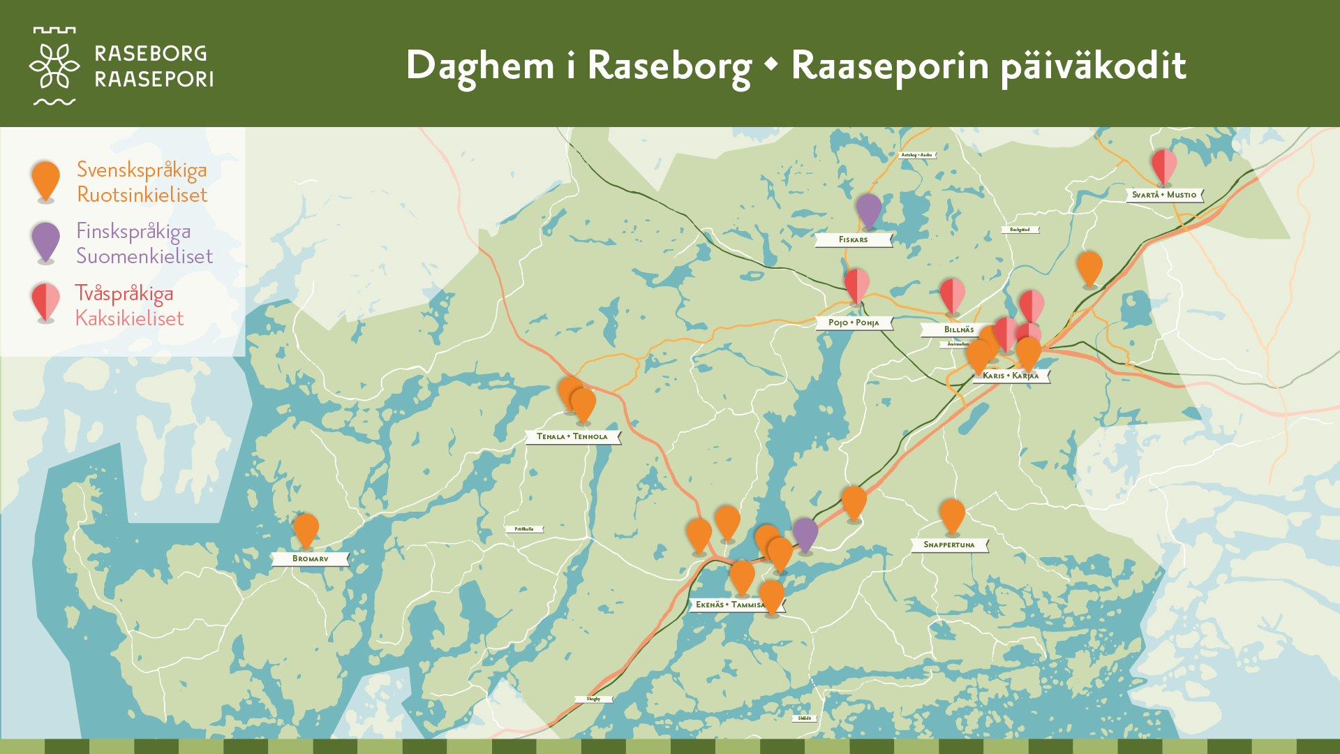 Map Rasepori Päiväkodit, peruskoulut ja toisen asteen opinnot - Raasepori