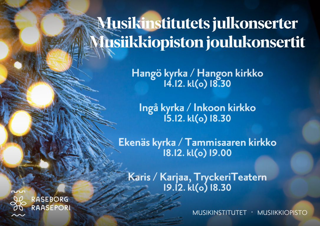 Joulukonserttien juliste, sisältää samat päivämäärät ja kellonajat, kuin tekstissä