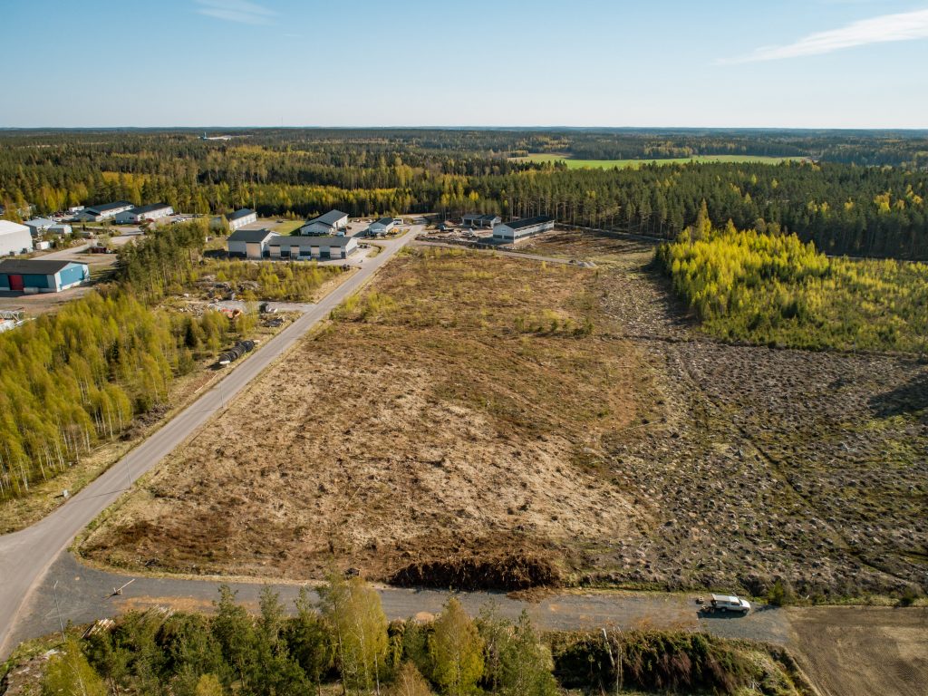 Flygbild på företagstomterna i Horsbäck