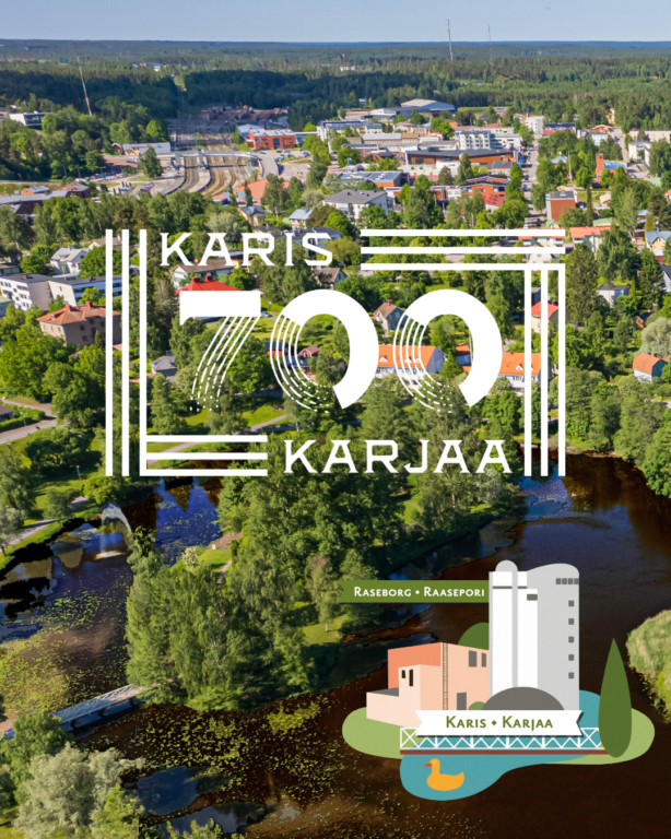 Drönarbild över Karis centrum och Pumpviken.