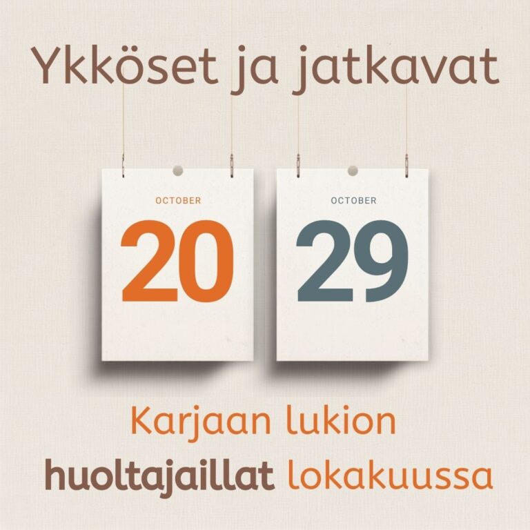 Ykkösten ja jatkavien huoltajaillat syksyllä 2026